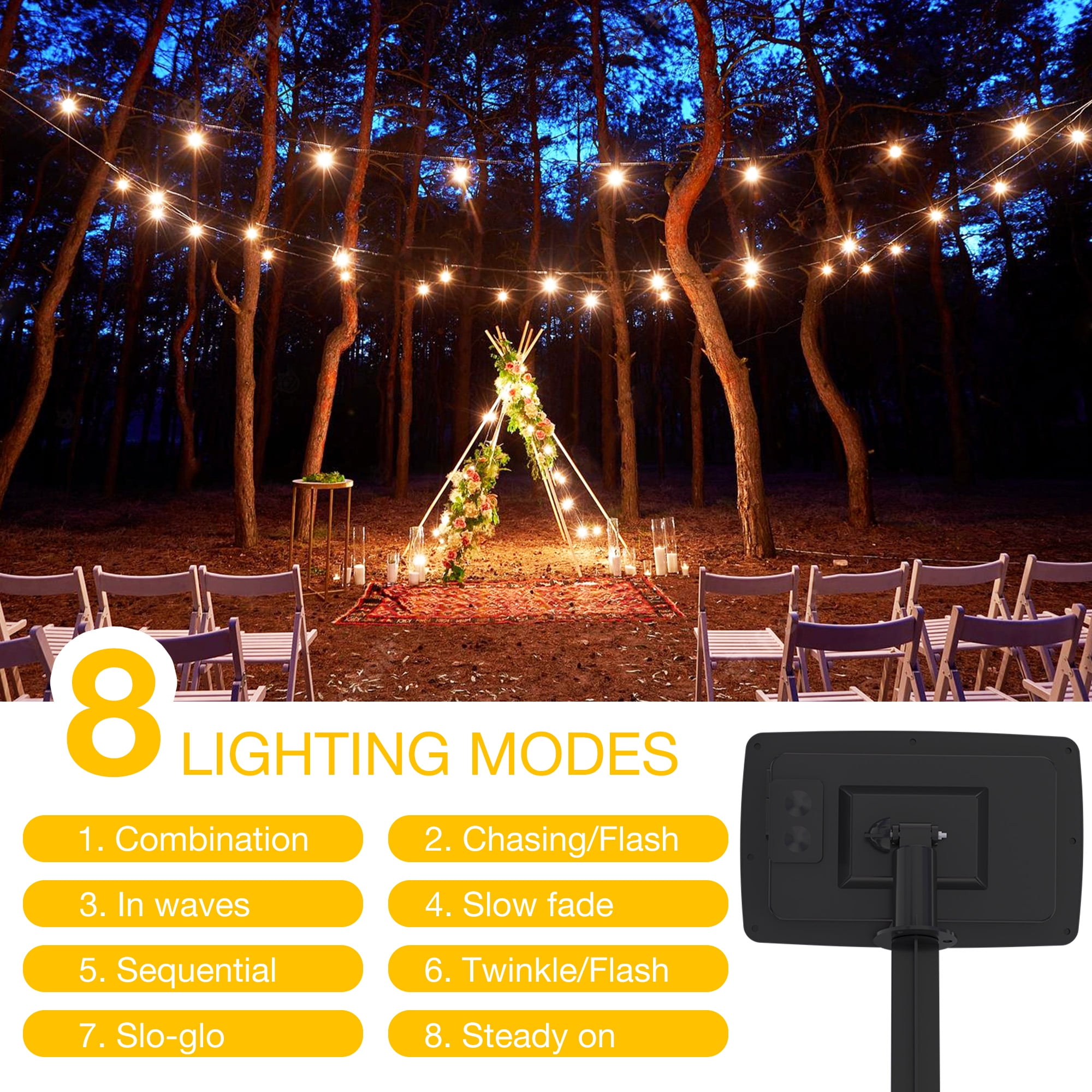 DAYBETTER Solar Outdoor String Lights,50FT Patio Lights with 12 Shatterproof ST38 Vintage Edison Bulbs, Solar Waterproof Hanging Lights, for Porch, Deck, Garden, Backyard