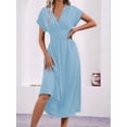 thumbnail image 6 of Womens Solid Color Overlap V Neck Batwing Sleeve Waist Pleated Long Elegant Dress Maxi S, 6 of 10