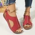 thumbnail image 4 of HTHLVMD Slip On Sandals for Woman, Plus Size Women's Hook & Loop Sandals - Platform Beach Wedges With Breathable Cut-Out Design & Non-Slip Stitched Seams, Wide Width Orthopedic Summer Shoes, Red 8, 4 of 7