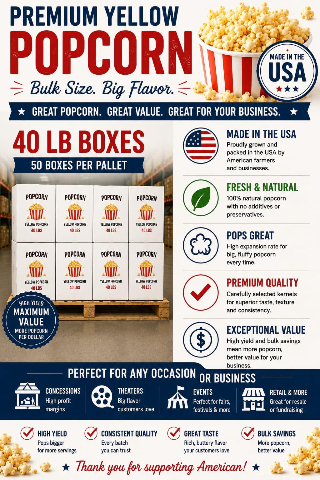 Rani Popcorn Kernels 40lbs (640oz) 18.14kg Bulk Box, Perfect for Stovetop, Microwave & Popcorn Machines ~ All Natural | Gluten Friendly | Vegan | NON-GMO | Kosher