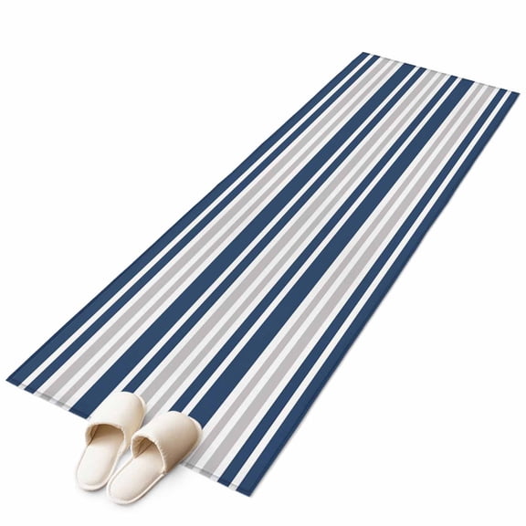 Navy Blue Stripes Runner Rug 2x6 FT, Non Slip Hallway Carpet, Modern Minimalist Horizontal Ombre Lines Washable Floor Carpet Throw Runner Carpet Long Rug for Entryway Kitchen Bedside Sliding Door