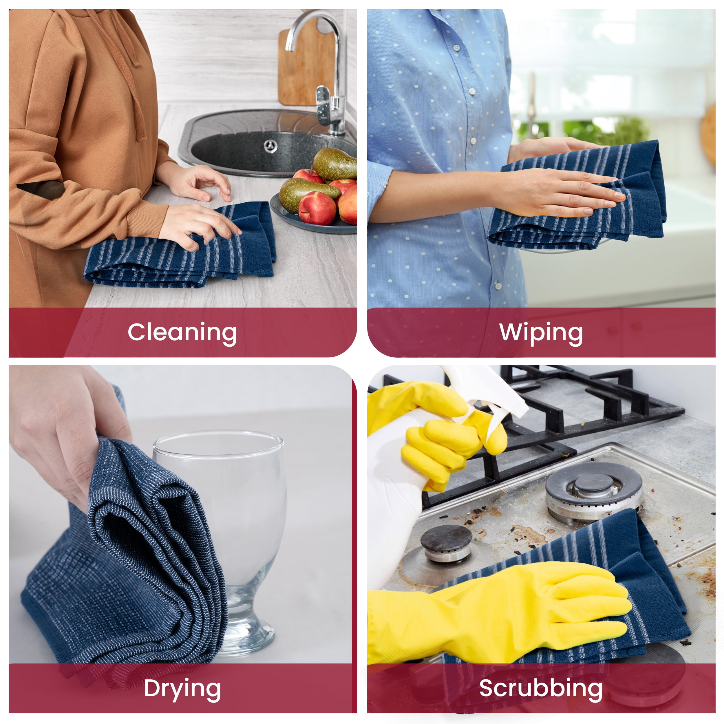 Lux Decor 6 Pack Kitchen Towels Set 16”x26” - 100% Cotton Highly Absorbent Dish Towels for Kitchen - Soft & Scratch-Free Navy Blue Hand Towels for Cleaning & Drying