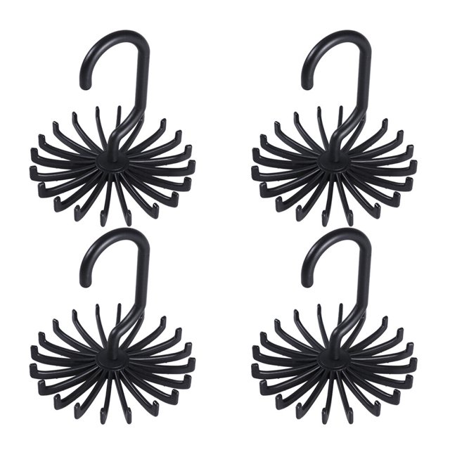 Miangastore 4pcs Multifunction 20 Hooks Tie Rack 360 Degree Rotating Hanger Creative Closet Organizer for Scarves Towels (Black)