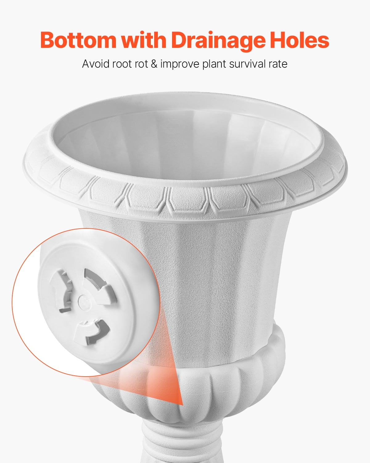 VEVOR Plastic Urn Planters, 15.8 x 26.4 Inch, 2 Pack White Classic Flower Pots Front Porch Planters, Indoor & Outdoor Vase for Wedding, Party, Event, Home, Stage, Garden, Balcony, Patio Decoration