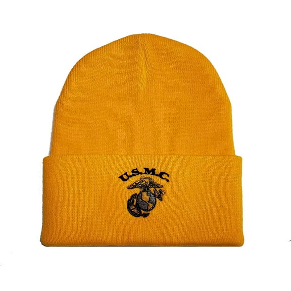 Made in The USA USMC Gold Marines Marine Corps Cuffed Beanie Hat Cap Toboggan WCAP033