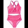 thumbnail image 3 of Conjuntos de Bikini Texturizados para Mujer, Trajes de Baño con Parte Superior y Cintura Alta. Rosa L, 3 of 8