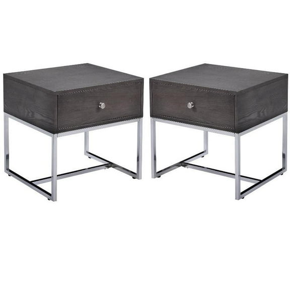 Home Square 2-Piece Furniture Round End Table Set in Gray Oak and Chrome