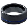 thumbnail image 2 of Tungsten Wedding Band Ring 8mm for Men Women Black Blue Off Set Line Pipe Cut Brushed Lifetime Guarantee, 2 of 4