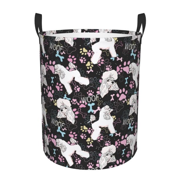 Fotbe Cute Poodle Dog Cesto de Ropa con Asas, Cesto Impermeable de Gran Capacidad, Bolsa de Lavado para Dormitorio, Cesto de Ropa con Ruedas y Asas-Medium