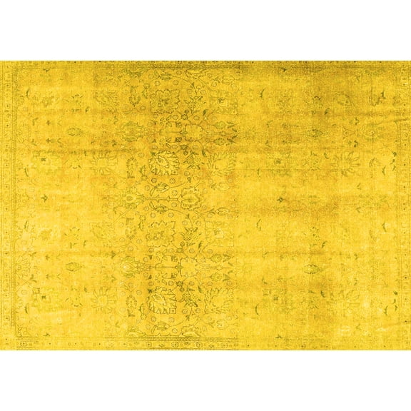 Ahgly Company Machine Washable Indoor Rectangle Persian Yellow Traditional Area Rugs, 5' x 7'