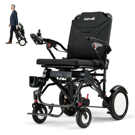 JUSWELL Foldable Electric Wheelchair for Adults, Carbon Fiber Motorized Deluxe Lightweight Power Chair with 500W Dual Motors, 30 Miles Long Range, Only 39 lbs