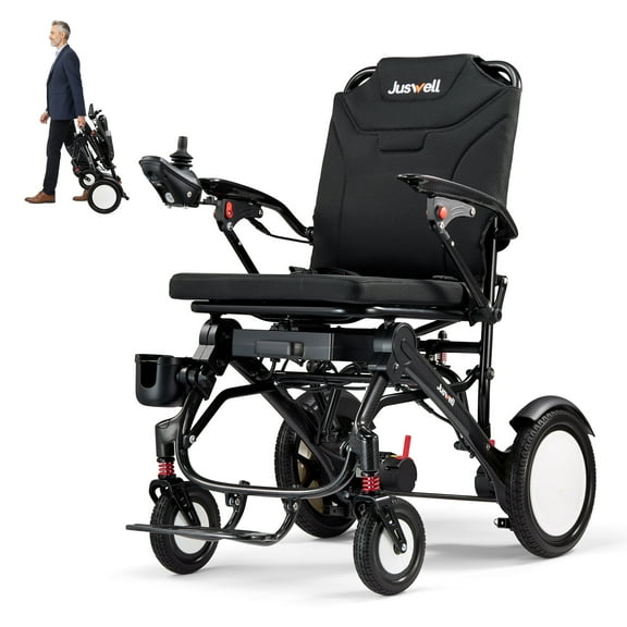JUSWELL Foldable Electric Wheelchair for Adults, Carbon Fiber Motorized Deluxe Lightweight Power Chair with 500W Dual Motors, 30 Miles Long Range, Only 39 lbs