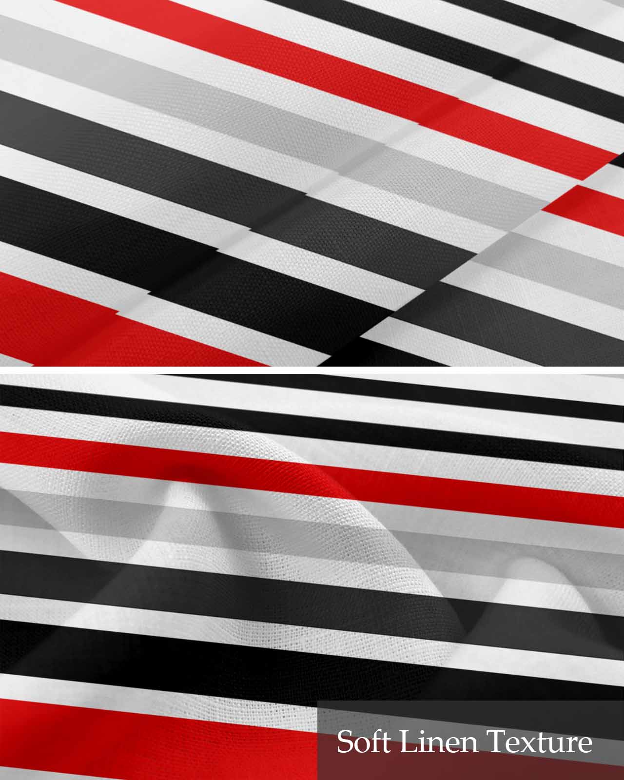 Red Black Stripe Kitchen Valances for Windows Farmhouse Linen Window Valance Curtain for Living Room Window Treatment Modern Abstract Coarse Striped Valance Rod Pocket Topper Drape, 42 x 18 Inch