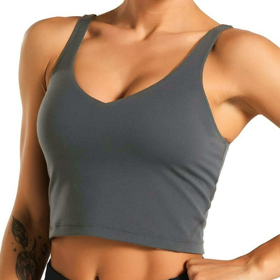FYDUU Sports Bras For Women Comfort Wireless Bra Workout Crop Tank Tops Padded Yoga Camisole With Built In Pads Comfort Women Everyday Bra /Grey