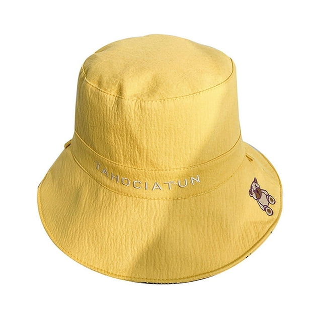 Chapeau de Pêcheur Pliable Ours Letter Pattern Coton Casquette de Soleil Réglable pour les Femmes