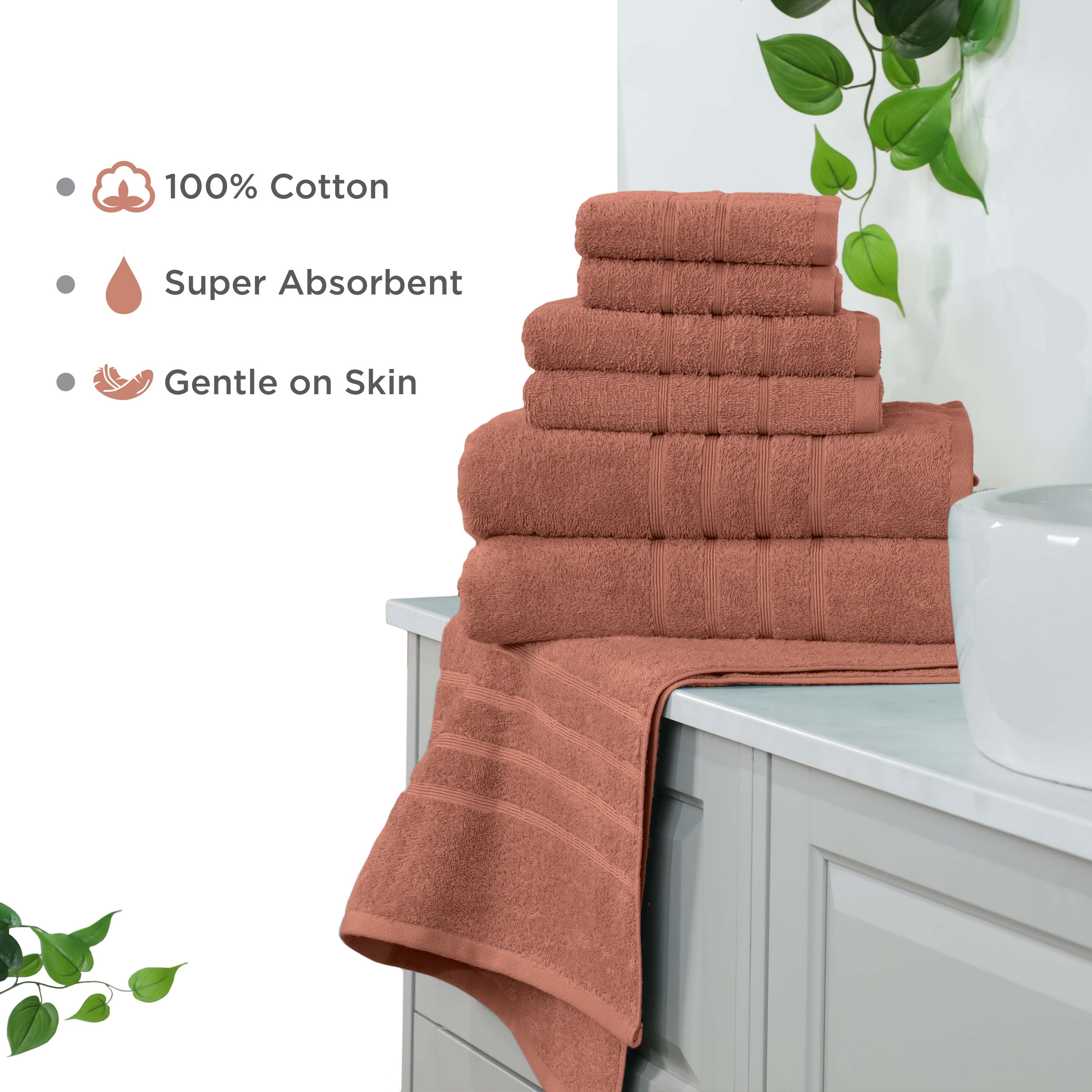 Martex 6-Piece Towel Set | 100% Cotton Soft & Absorbent Bath Towels | Terracotta