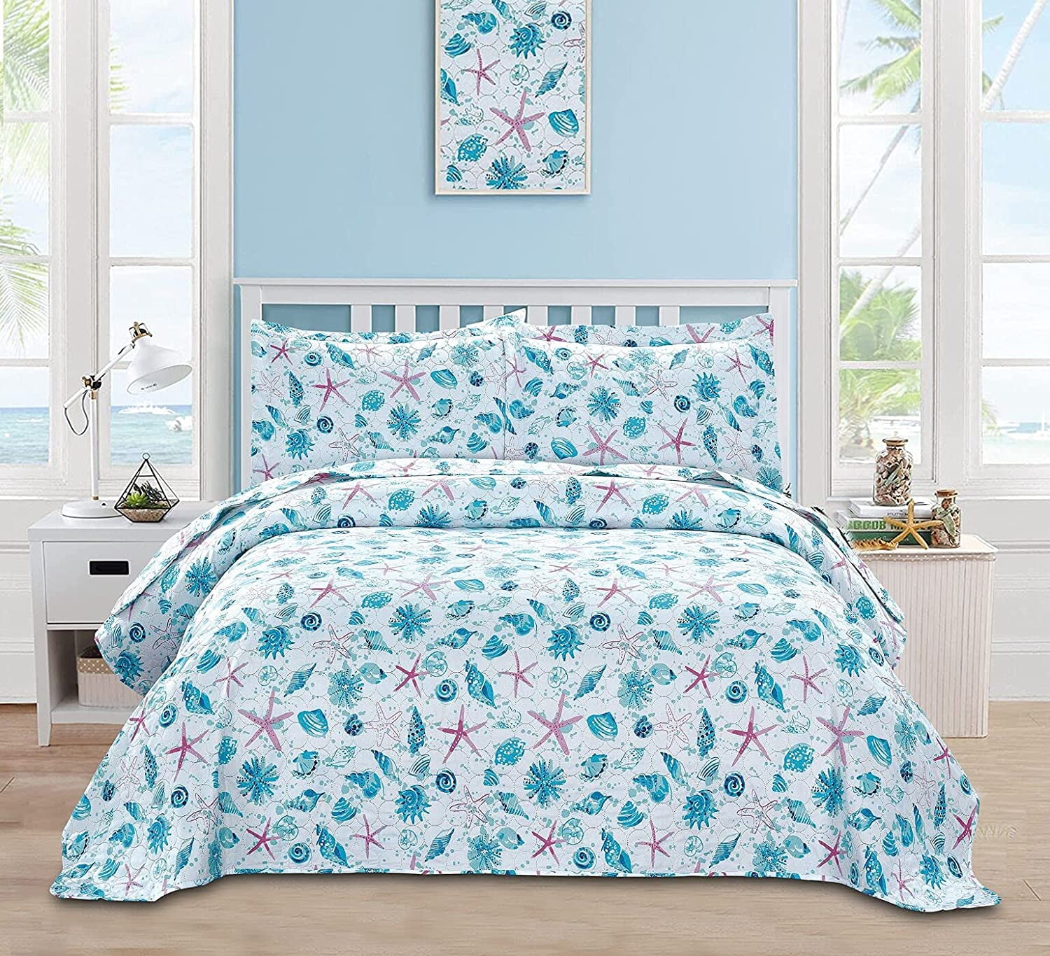 Jessy Home 3Piece Set King Size Blue Qcean Reversible Printed 100