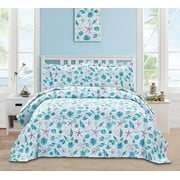 Jessy Home 3-Piece Set King Size Blue Qcean Reversible Printed 100% Polyester Bedding Set