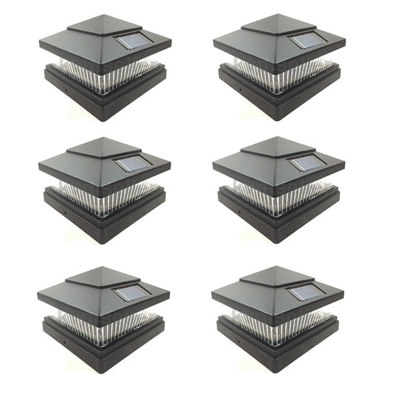 Super Bright 6 Black 5X5 3.2V Lithium-Ion 5 LED 78Lumens Solar Post Deck Square