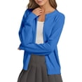 thumbnail image 2 of Lixiuxyad Womens Cardigans Women's Lightweight Knit Cardigan Solid Color Round Neck Open Front Sweater Casual Loose Fit Thin Cover Up Outerwear,Blue, 2 of 5