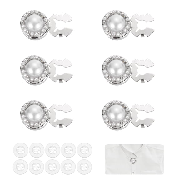 6 Pcs Rhinestone Button Covers Decorative Clips with 10 Pcs White Sewing Buttons Detachable Pearl Sewing Replacement for Women Men DIY Crafts Accessories Style 1(White/Silver)