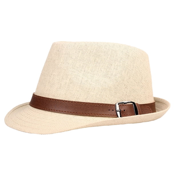 Sombrero de 56-58 cm de circunferencia para hombres y mujeres, sombrero de copa con cinturón, sombrero de ala corta, sombrero de jazz de verano, sombrero de paja con protección solar