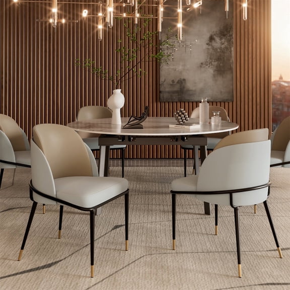 Wisfor Set of 2 Wider Dining Chairs Soft Sponge Filling PU Leathered Kitchen Chairs,Colour Light Khaki & Off-White Grey