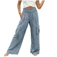thumbnail image 2 of Pxxlle Cargo Pants for Women Elastic Waisted Palazzo Pant Casual Wide Leg Trousers for Hiking Outdoor Light Blue L, 2 of 7