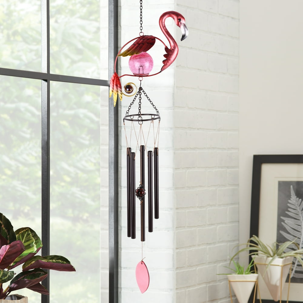 Mainstays Outdoor Red 1inch Height Flamingo Crackle Glass Ball Wind