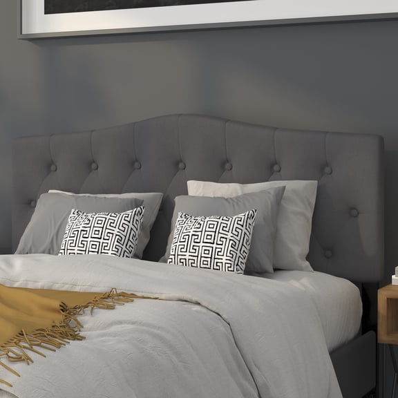 Tufted Upholstered Headboard For Queen Bed Contemporary Gray Standard Color