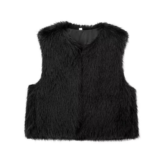 HTNBO Women Faux Fur Vest Cropped Sleeveless Jackets Cardigan Lightweight Plush Gilet Ladies Soild Waistcoat Outerwear