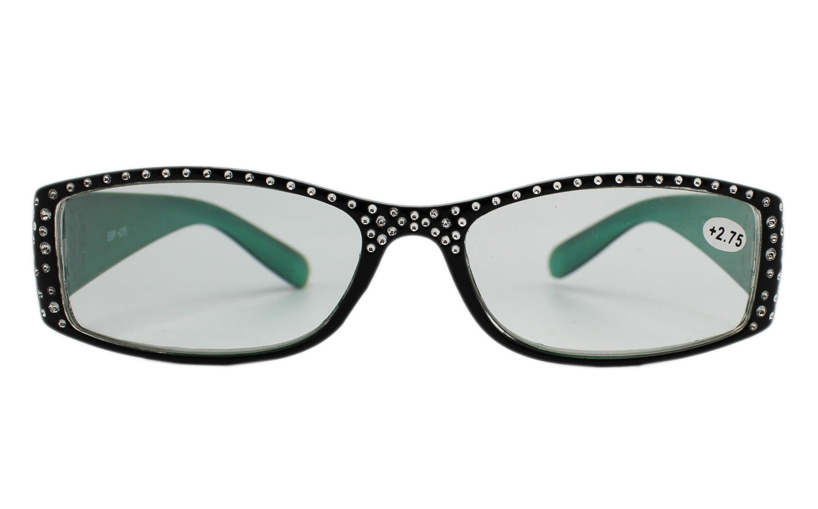 Rhinestone Encrusted Turquoise and Black Frame Reading Glasses (+2.25