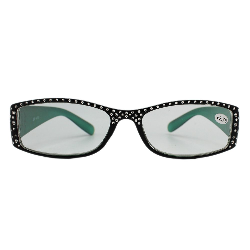 Rhinestone Encrusted Turquoise and Black Frame Reading Glasses (+2.25)