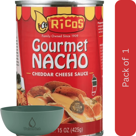 Ricos Gourmet Nacho Cheddar Cheese Sauce 15 oz Shelf-Stable Pack of 1 with Bowl by Value Nest