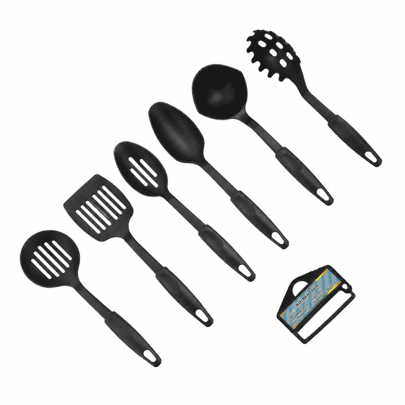 Florvian Silicone Kitchen Cooking Utensil Set,High Heat Resistant 11in Long Kitchen Gadgets,Non Stick Rubber Cook Accessories For Stir Frying,Serving,Basting,Mixing (6 Pieces,Black)