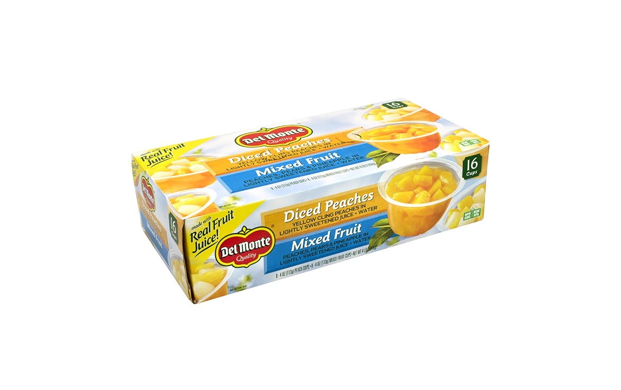 DEL MONTE Diced Peaches & Mixed Fruit Cups, 4 oz, 16 Count Walmart