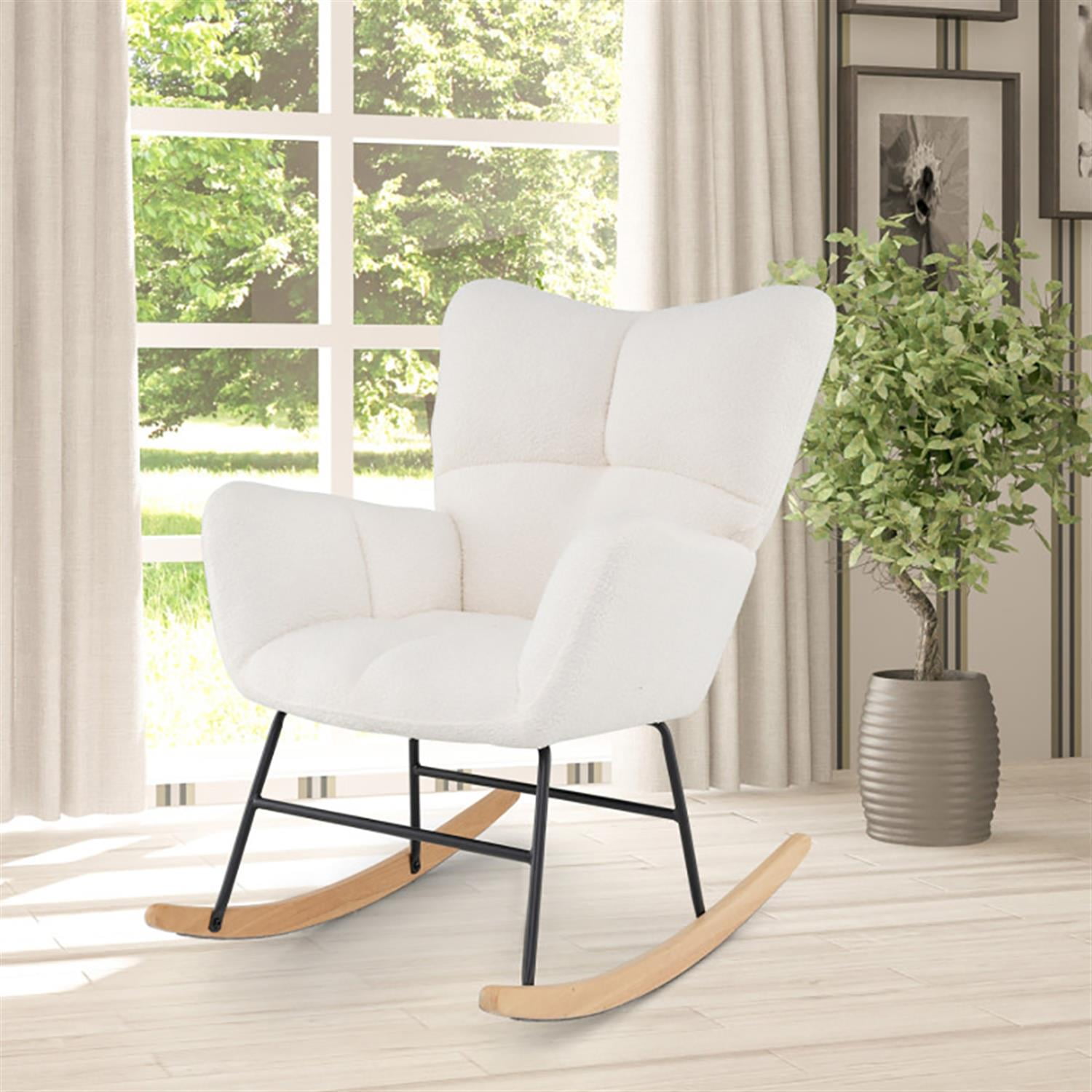 Demi Bonn Upholstered Rocking Chair, Accent Chair with Comfy Backrest and Armrest, Suitable for Home, Living Room and Bedroom, Beige