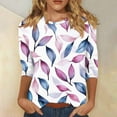 thumbnail image 2 of CYMMPU Fall Trendy Shirts 3/4 Sleeve Spring Tops Blouses for Women Dressy Casual Loose Fit Flower Printed Tunic Tops Round Neck Lightweight Basic Tees Multicolor XXL, 2 of 5
