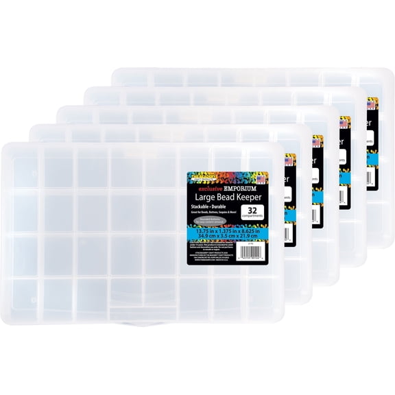 The Beadery, 32 Compartment Clear Plastic Storage Box, Unisex, 5ea
