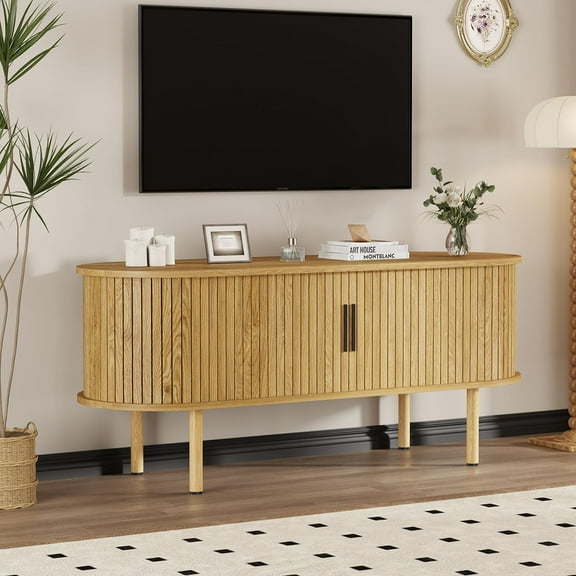 Soonbuy 47" TV Stand, Modern TV Console Table with Storage Compartment and Sliding Door, Gaming Entertainment Center with Cabinet for Living Room, Bedroom, Office