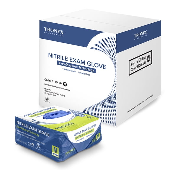 Tronex 9139 Nitrile Exam Gloves, Medical Grade, Travel Pack, Violet-Blue, Large, Case of 2,000