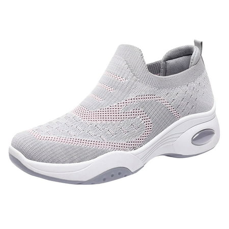 Fauean Womens Sneakers Mens Slip on Sneaker Light Breathable Thick Sole Shoes Daily Wear Grey Size 36