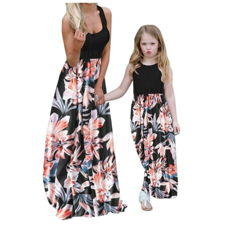

Mnycxen Matching Family Pajamas Sets PJ s Mommy And Me Sleeveless Flower Print Maxi Dresses Family Summer Matching Set