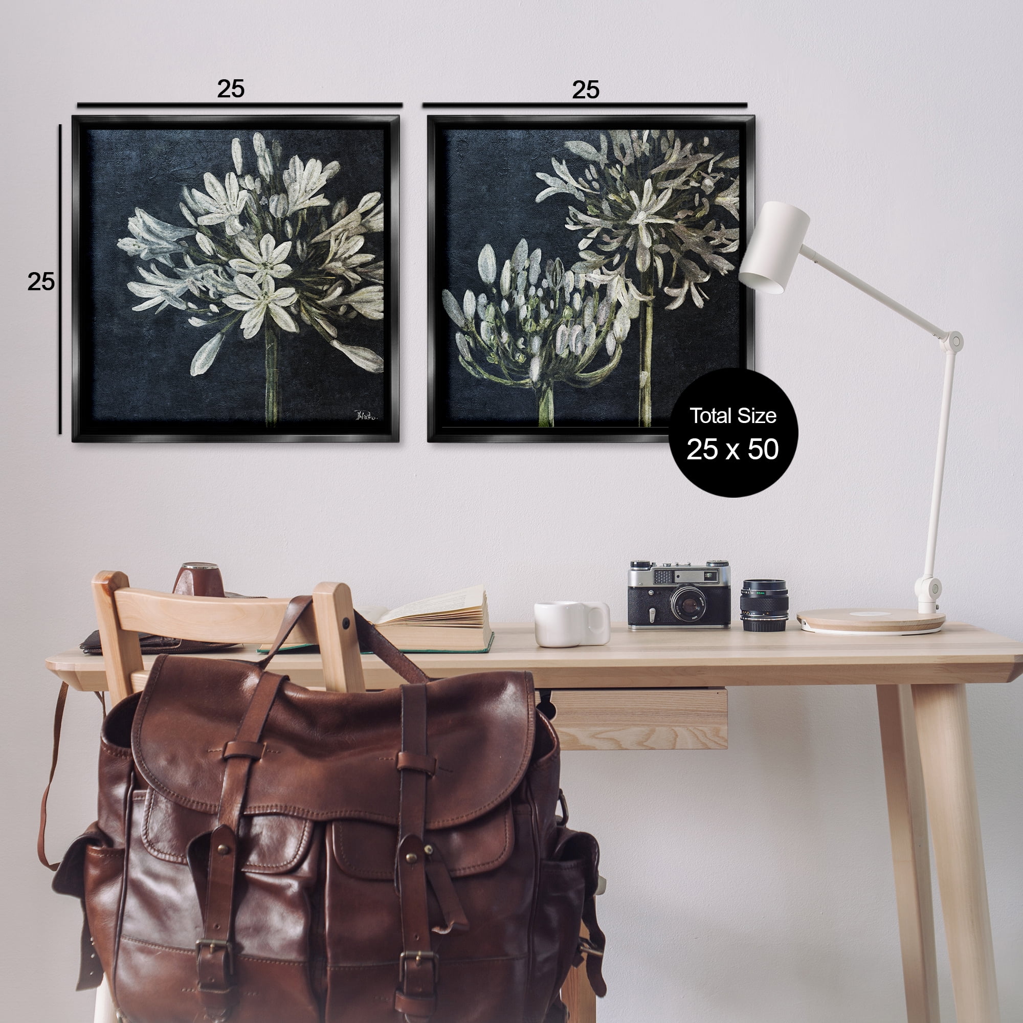 Stupell Industries Blossoming Flower Stem Plants & Flowers Painting Black Floater Framed Canvas Art Print Wall Art, 25 x 25, Set of 2