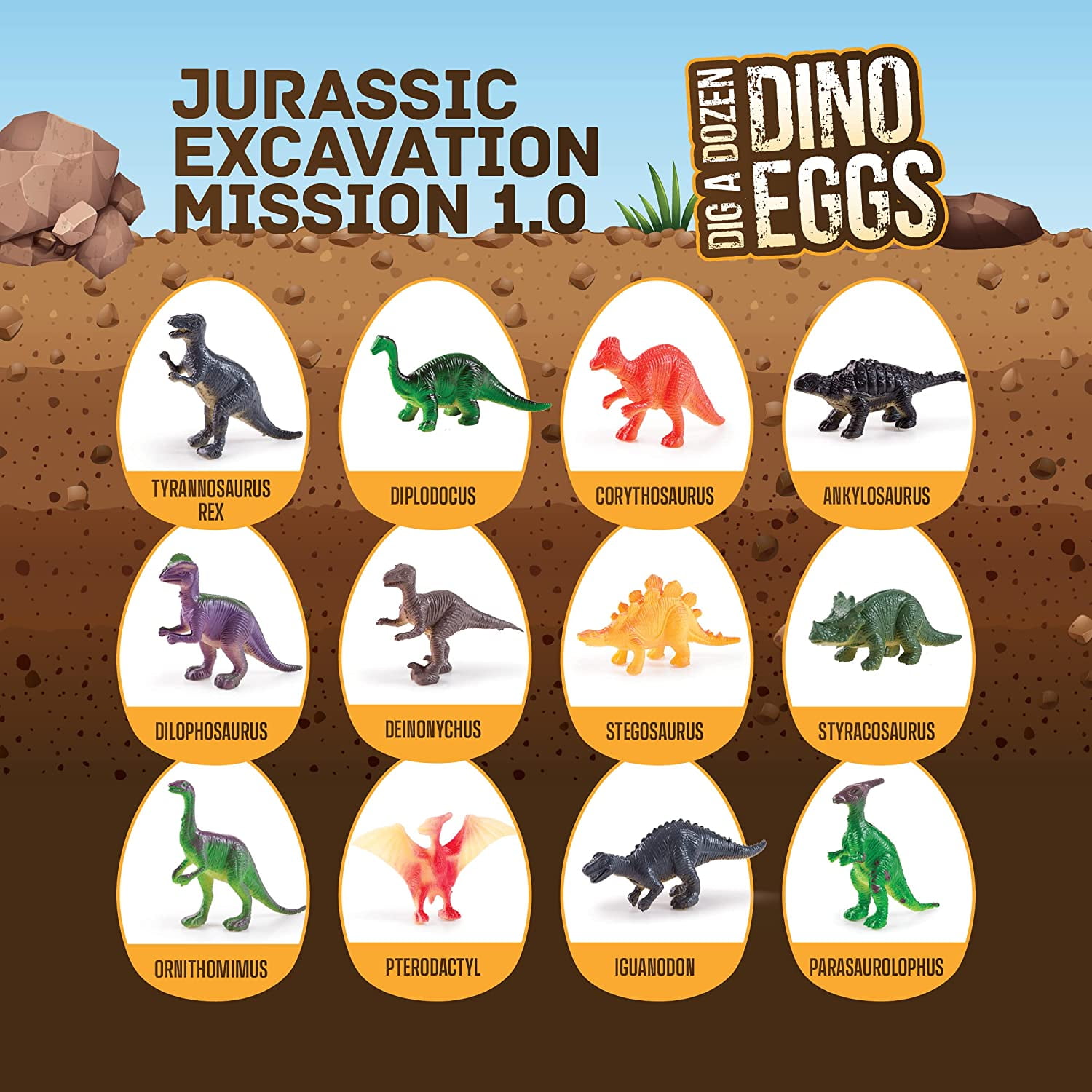 Dig a Dozen Dino Egg Dig Kit - Easter Egg Dinosaur Toys for Kids - Dig up 12 Eggs & Discover Surprise Dinosaurs. Science STEM Activities - Educational Gifts for Boys & Girls