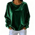 thumbnail image 2 of thefmos Women's Round Neck Velvet Pullover Top Long Sleeve Solid Color Casual Loose Fit Sweatshirt Trendy Fall Winter Outfit, Green L, 2 of 6