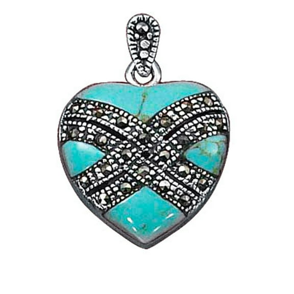Sterling Silver 16" .8mm Box Chain Simulated Turquoise Heart Pendant Necklace