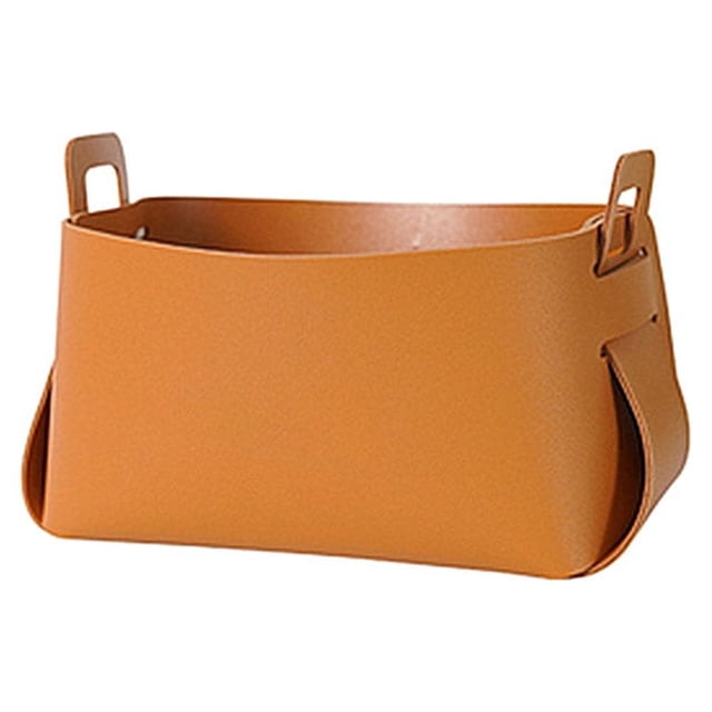 Guardoinrt Panier de Rangement en Cuir Organisateur de Bureau avec Poignée Boîte de Rangement Marron Orange S