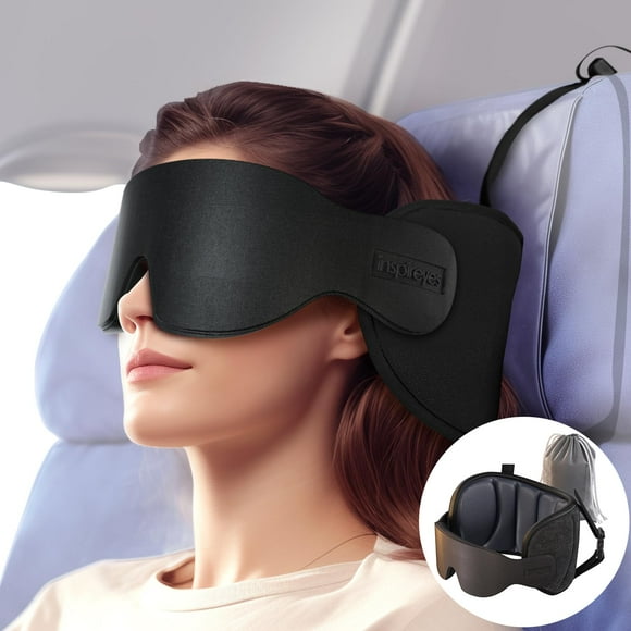Almohada de viaje Inspireyes para aviones con máscara de ojos negra