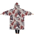 thumbnail image 2 of Oversized Wearable Blanket Hoodie,Beige Skull Crow Flower Pattern Sherpa Blanket Hoodie with Super Pockets,Super Warm Fuzzy Pullover for Women & Men, 2 of 6